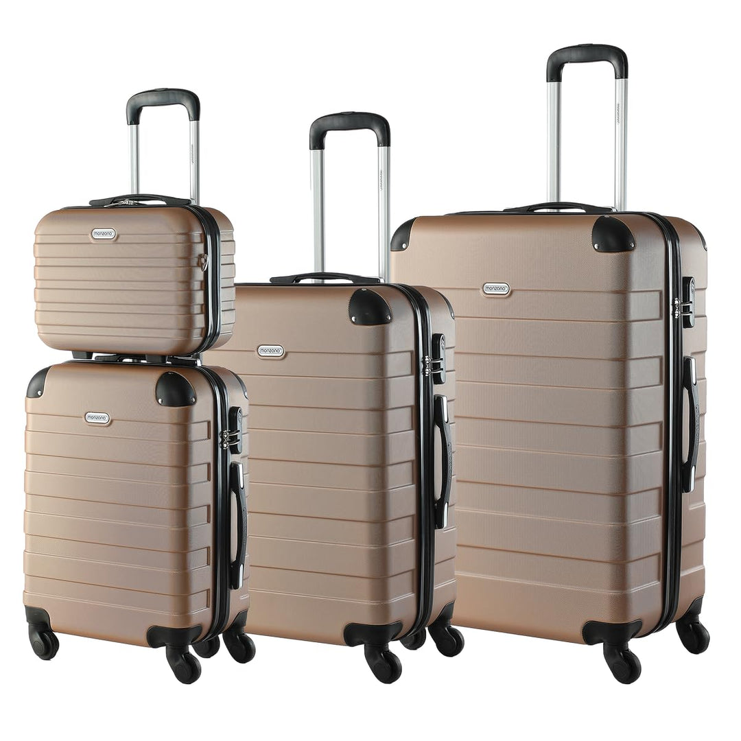 MONZANA® Kofferset Essential Hartschalen Koffer M-L-XL Gel-Griffe 4 Rollen Kantenschutz Beautycase S