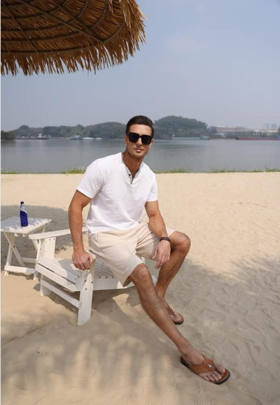 CTU Herren-Shorts aus Baumwolle und Leinen, für den Sommer, lässig, mit elastischen Taillentaschen,