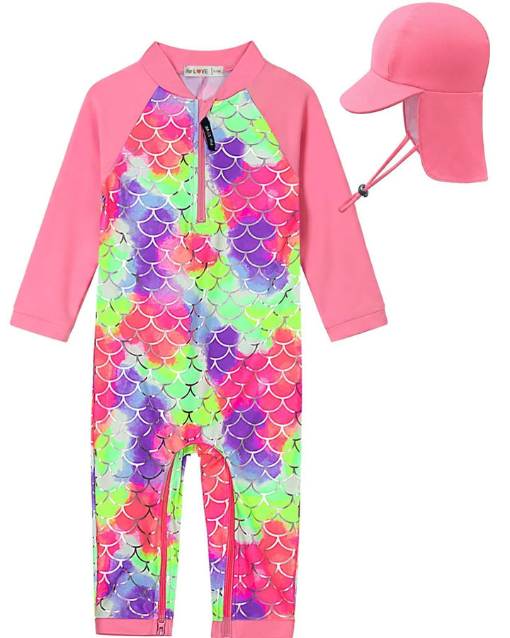 weVSwe Baby Mädchen Langarm Badeanzug UV-Schutz UPF 50+ Einteiler mit Kleinkind Sonnenhut Flap Cap 0
