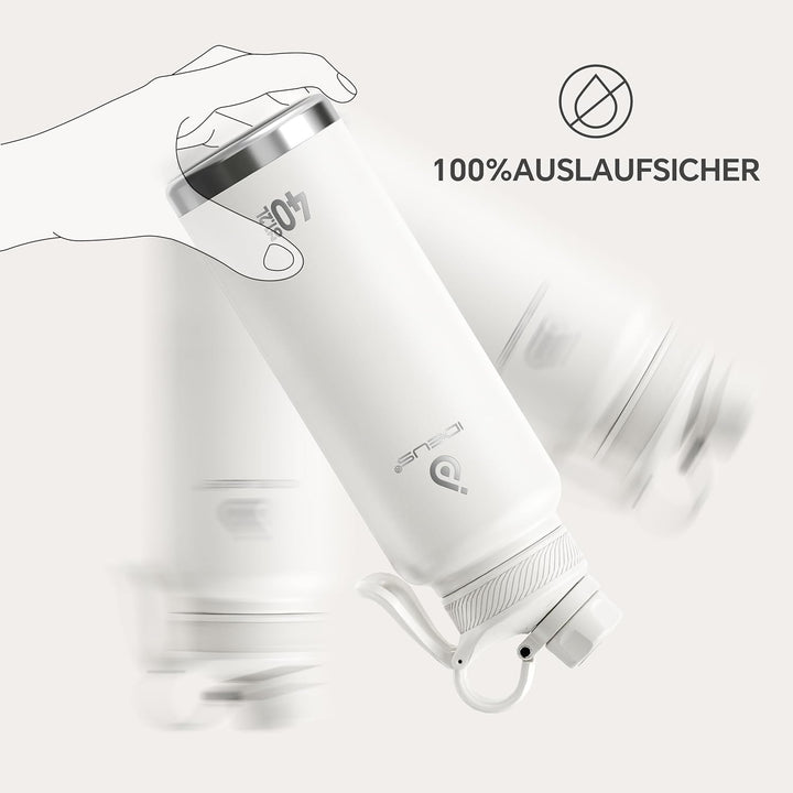 IDEUS Vakuumisolierte Wasserflasche, 40oz (1140 ml) Edelstahl Doppelwand Flasche Metall Sport Kantin