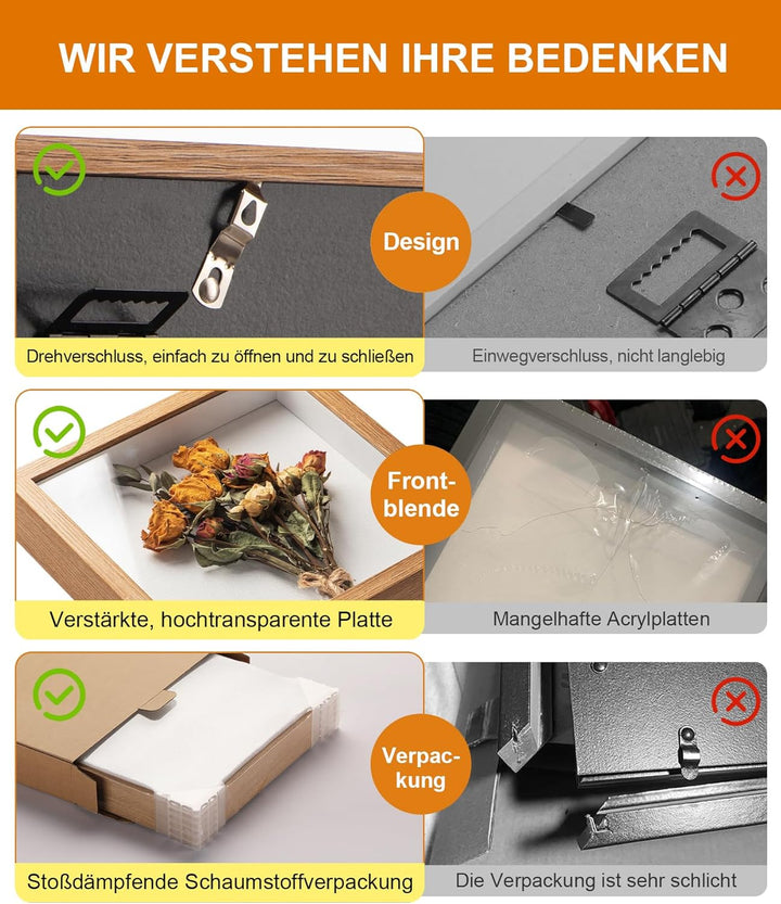 Tiefer Bilderrahmen Zum BefüLlen A3 Mit Weichem Leinenfutter–VerstäRkte Acrylplatte,Bilderrahmen 3D