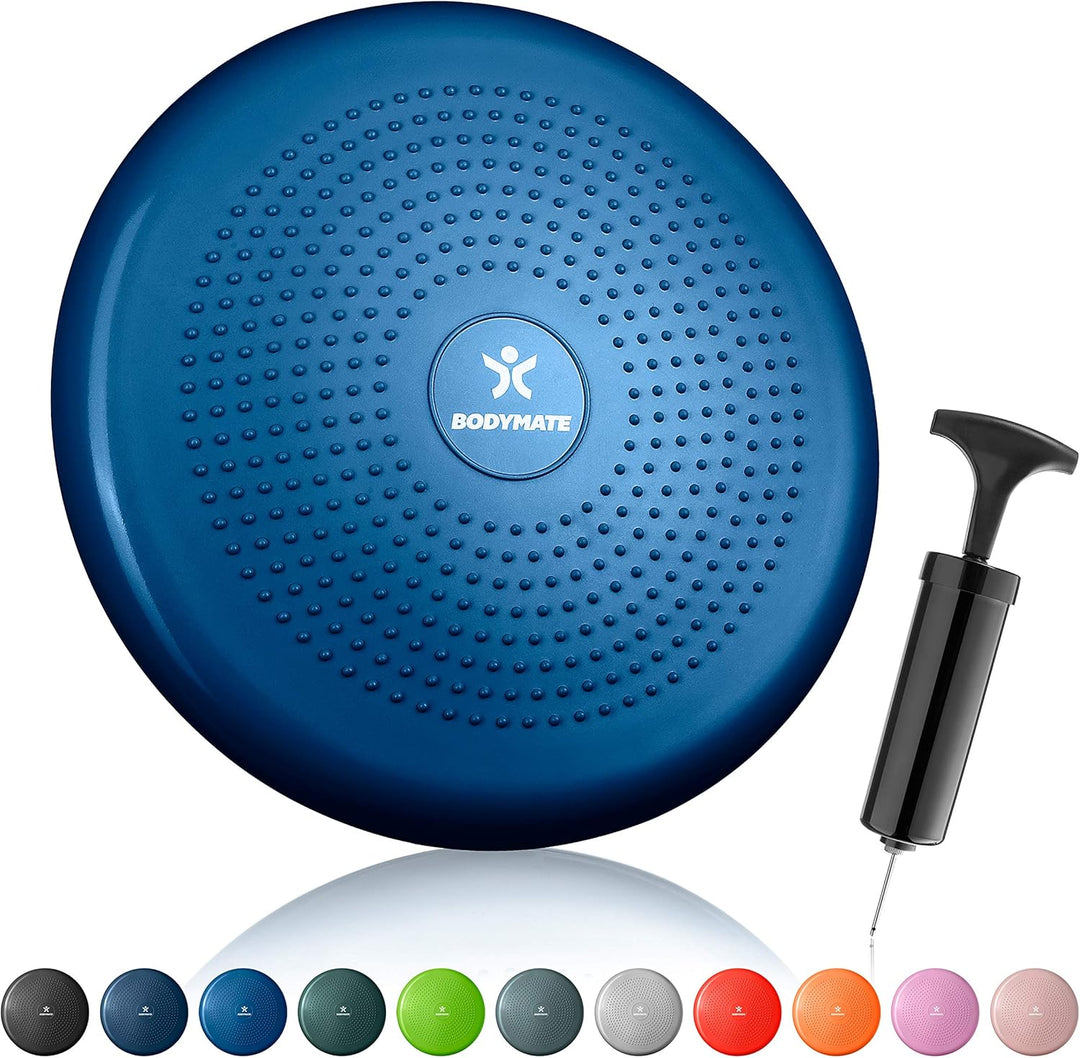 BODYMATE Ballsitzkissen inkl. Pumpe 34cm Durchmesser - Balance-Kissen, Luftkissen, Balance Pad, Nopp