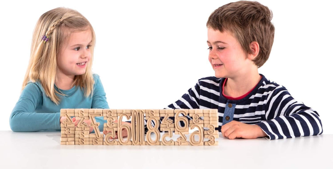 WISSNER® aktiv lernen - Satz aus 68 Stapelzahlen aus RE-Wood 68 Stück Natur, 68 Stück Natur