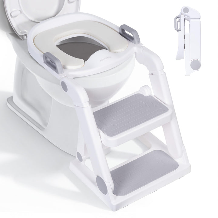 Toilettensitz Kinder mit Treppe Grau ab 1,5 Jahren - 2-in-1 Toilettentreppe für Jungen und Mädchen -