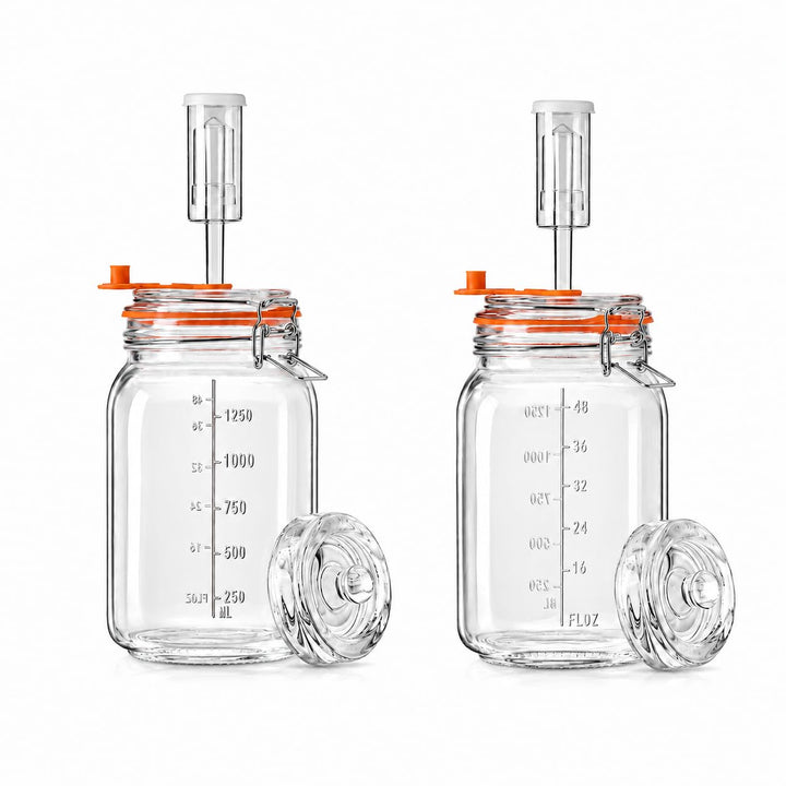 Fermentierglas 1,5 L – Quadratisches Glas-Fermentierset mit Gewicht für Sauerkraut, Hot Sauce, Met,