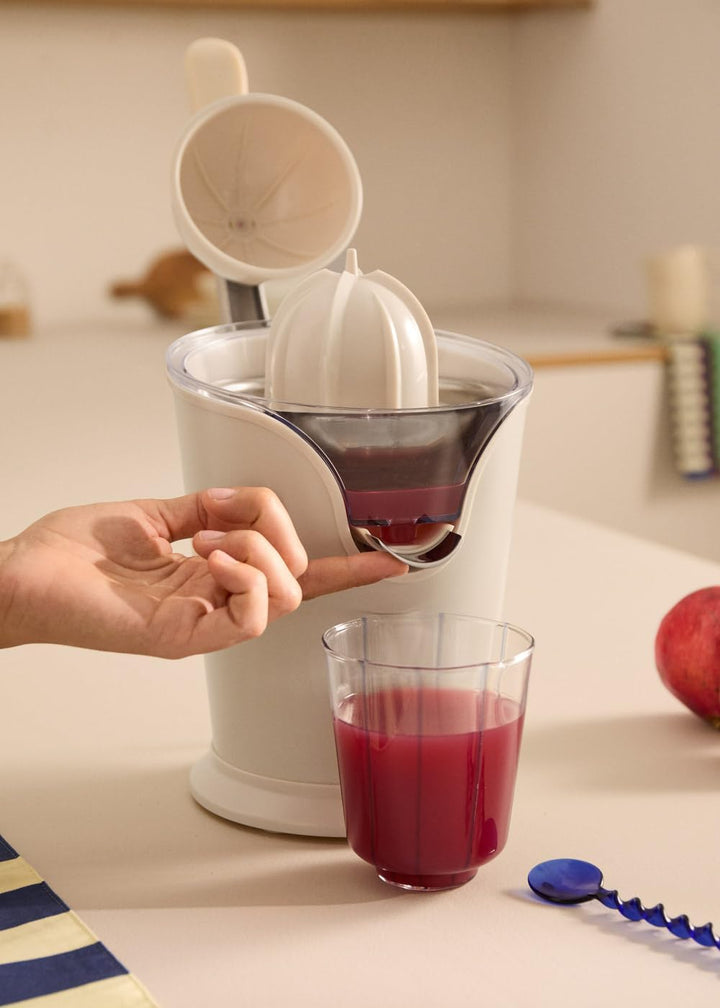 CREATE/JUICER PRESS/Elektrische Zitruspresse mit Hebel in Cremeweiss/Spritzfrei, 250ml Behälter, Fru