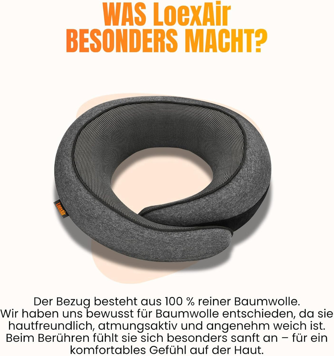 Nackenkissen Flugzeug, Reisekissen für Flugzeug, Auto - 100% Baumwolle & Memory-Schaum Nackenhörnche