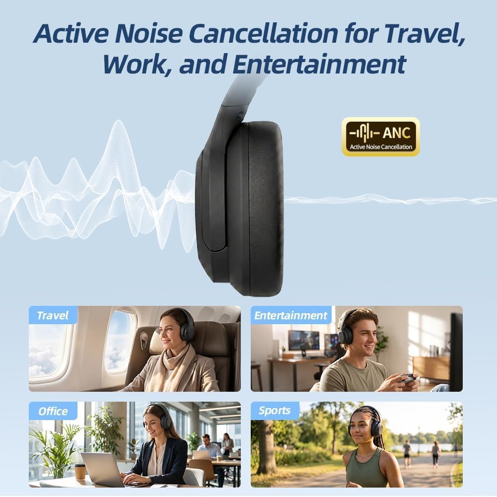 Kabelloser Bluetooth-Kopfhörer mit Geräuschunterdrückung, Over-Ear-Kopfhörer, 100 Stunden ultralange