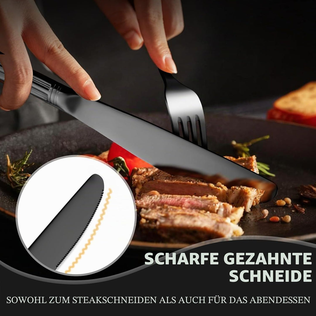 univionlions Besteck Set 8 Personen- 40 teiligs Schwarzes Besteckset | Premium Edelstahl Poliertes E