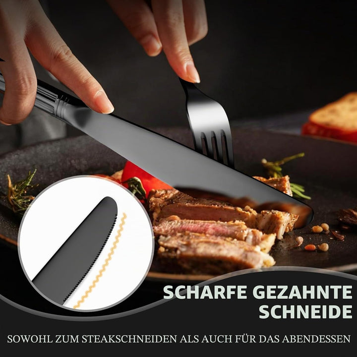 univionlions Besteck Set 8 Personen- 40 teiligs Schwarzes Besteckset | Premium Edelstahl Poliertes E