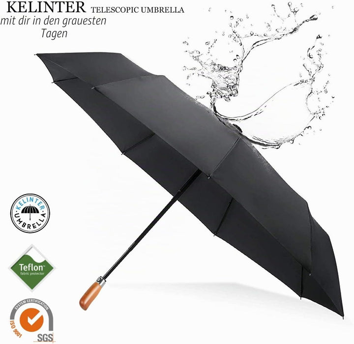 Regenschirm mit Holzgriff, Winddicht, zusammenklappbar, mit automatischem Öffnen und Schliessen, Tef