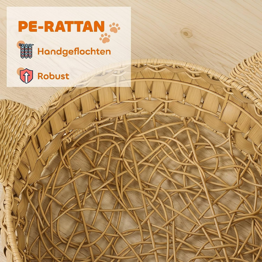 PawHut Katzenbett Katzenhöhle bis 10 kg 50 x 50 x 25 cm Hellbraun | Abnehmbares Kissen, Katzenkorb,