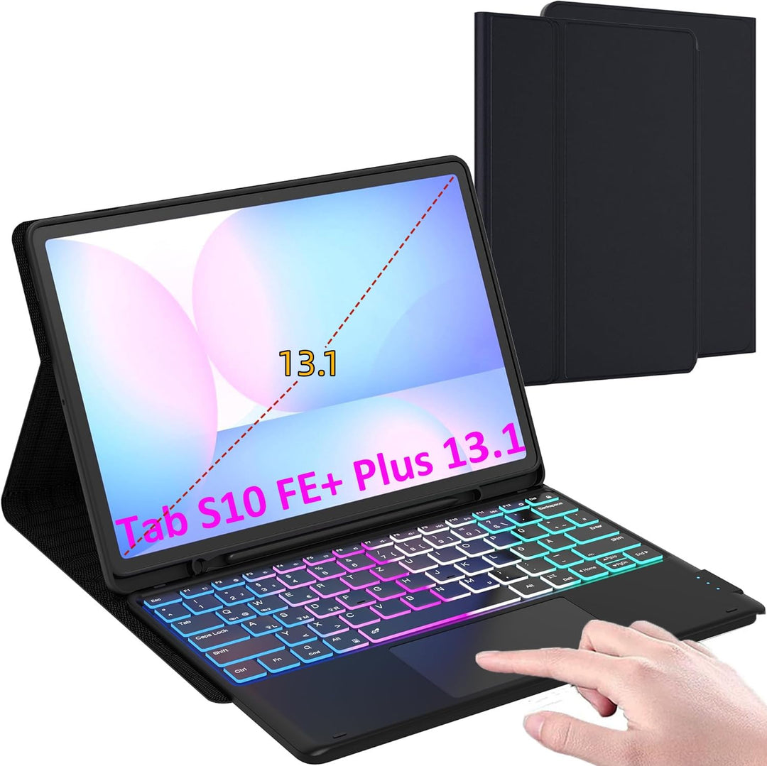 für Samsung Tab S10 FE+ Plus 13.1 Zoll Hülle mit Tastatur: Tastatur mit Touchpad & 3-Zozen-7-Farbige