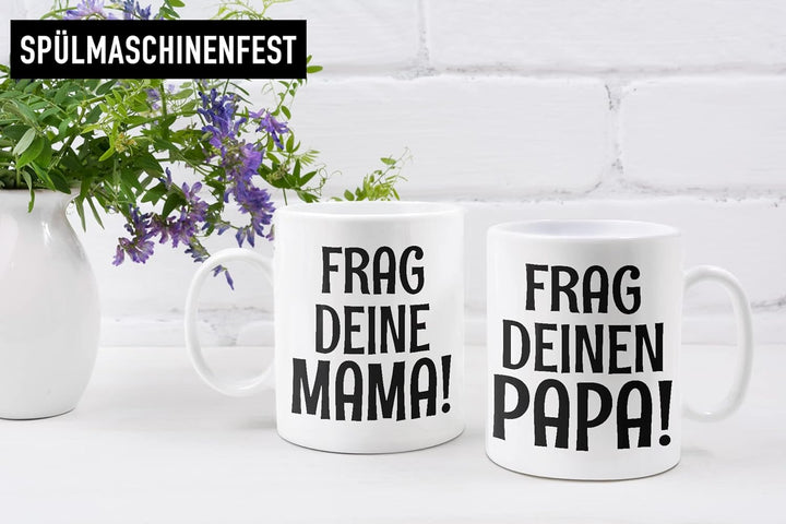 Trendation - Mama und Papa Partnertassen Geschenk Set Mutter Vater Geschenkidee Tassen Geschenkbox v