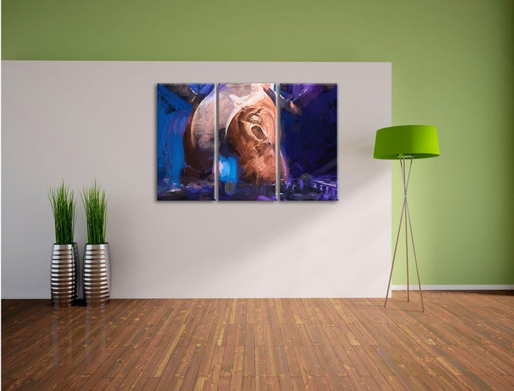 Pixxprint Sexy Frau am Plattenpult Pinsel Effekt 3-Teiler Leinwandbild 120x80 Bild auf Leinwand, rie