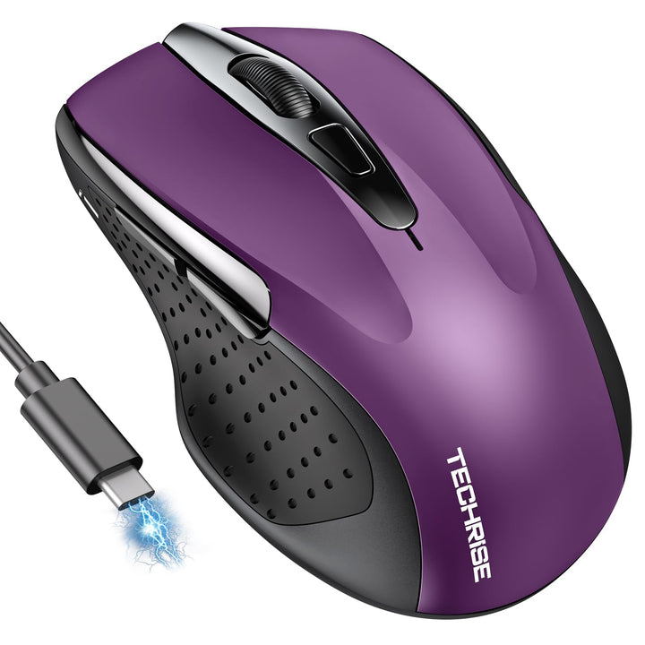TechRise Bluetooth Maus, 2.4G Maus Kabellos (BT 5.0/3.0 + 2.4G) 4800 DPI Wiederaufladbare Ergonomisc