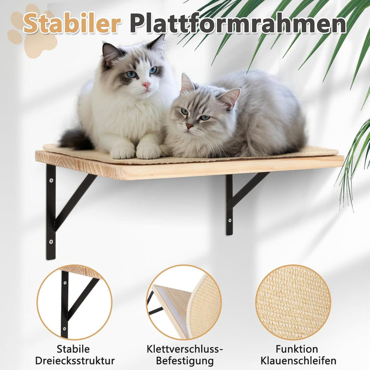 Katzen Kletterwand Set, 55cm x 46cm Katzenhängematte & Katzenwandregale & 2 Katzenleiter, 4er-Set Ka