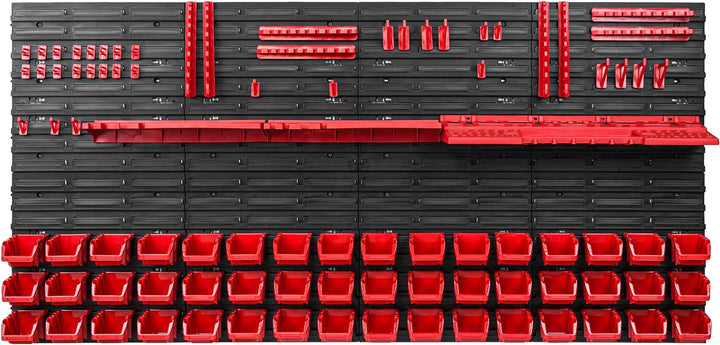 Lagersystem Werkstattregal | 156 x 78 cm | 48 stck. Box | Wandregal mit Werkzeughalterungen und Stap