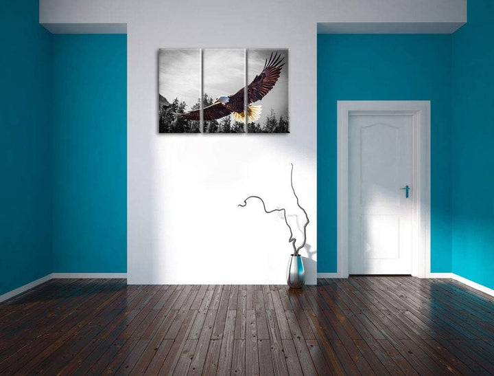 Pixxprint grosser Fliegender Adler als Leinwandbild | Grösse: 3 Teilig (120x80) | Wandbild| Kunstdru