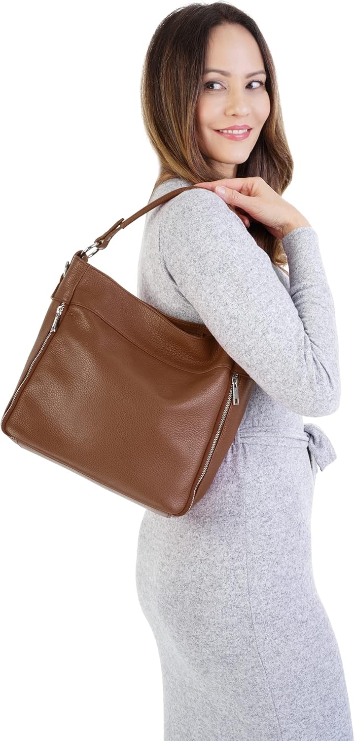 Handtasche Echt Leder Damen Made in Italy, Smartphonefach, Damentasche aus Rindleder, Umhängetasche
