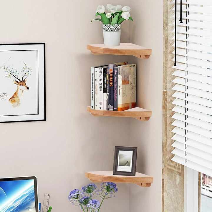 2 Stück Eckregal Hängend Holz, 18 cm Wandregal Ecke, Eckregal Wand für Schlafzimmer, Badezimmer und
