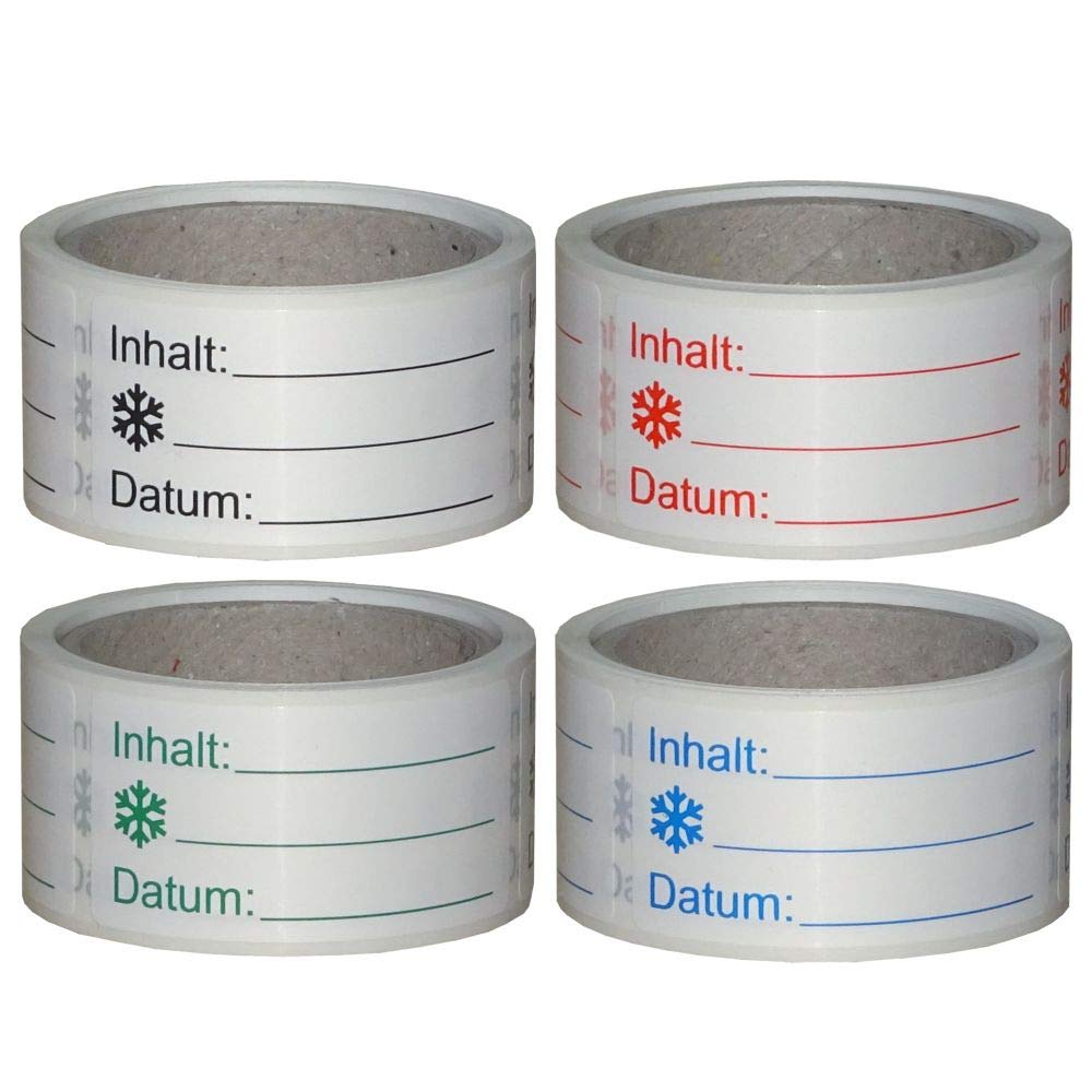 Gefrieretiketten, Tiefkühlaufkleber aus Folie 62 x 30 mm - Set auf 4 verschiedenen Farben (800), 800