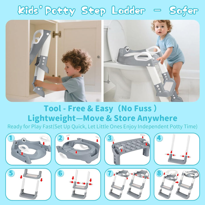 Toilettensitz Kinder mit Treppe, Toilettentrainer für Kinder, 2 IN 1 Toilettentrainer mit Treppe für