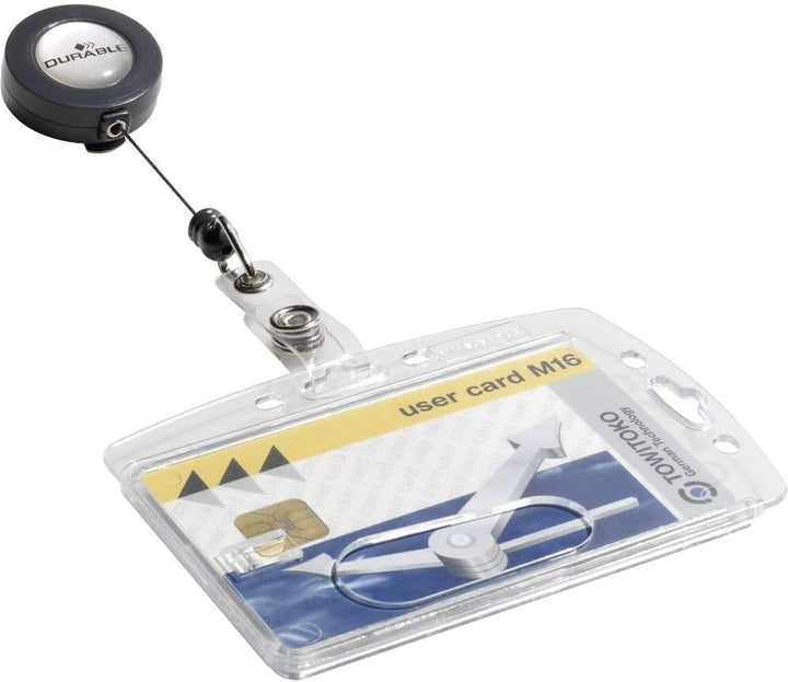 Durable Namensschild Hartbox mit Jojo Ausweiskartenhalter, 10 Stück, transparent, 801219 Für 1 Karte