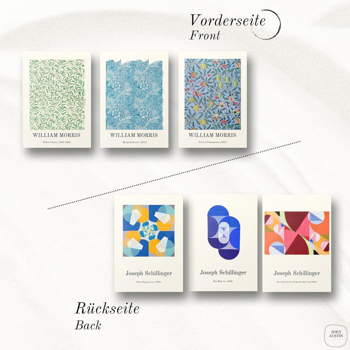 ZoeyAustin® 3 Doppelseitiges Kunstdruck Poster Set, DIN A3 (30cm x 42cm), Stilvolles Wandposter, 6 W