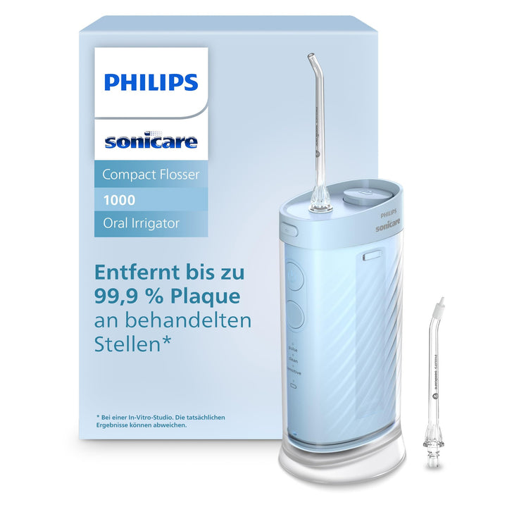 Philips Sonicare Compact Flosser 1000, tragbare Munddusche mit 3 Reinigungsprogrammen, IPX7 wasserdi
