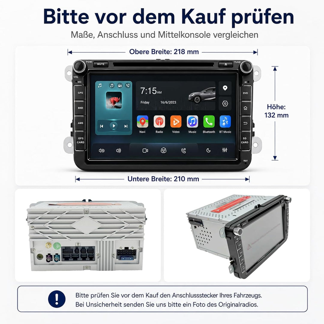 Premium Android Autoradio 8GB+256GB für VW Touran 2003-2011 mit kabellosem CarPlay & Android Auto, D