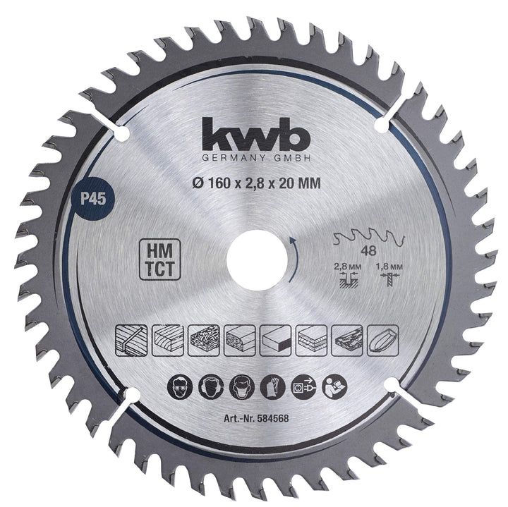 kwb Kreissägeblatt 160 x 20 mm, sehr feiner Schnitt, Sägeblatt geeignet für Arbeitsplatten, Holz und