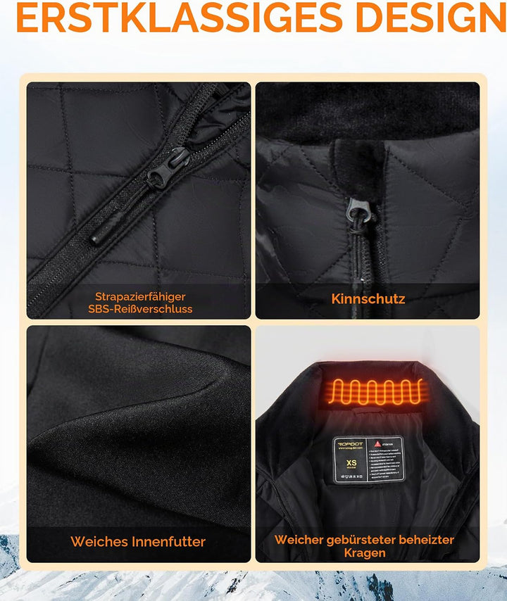 Topdot Heizweste Damen Mit Powerbank 16000 Mah 7,4v - 10 Heizzonen Beheizbare Weste Mit 3 Einstellba
