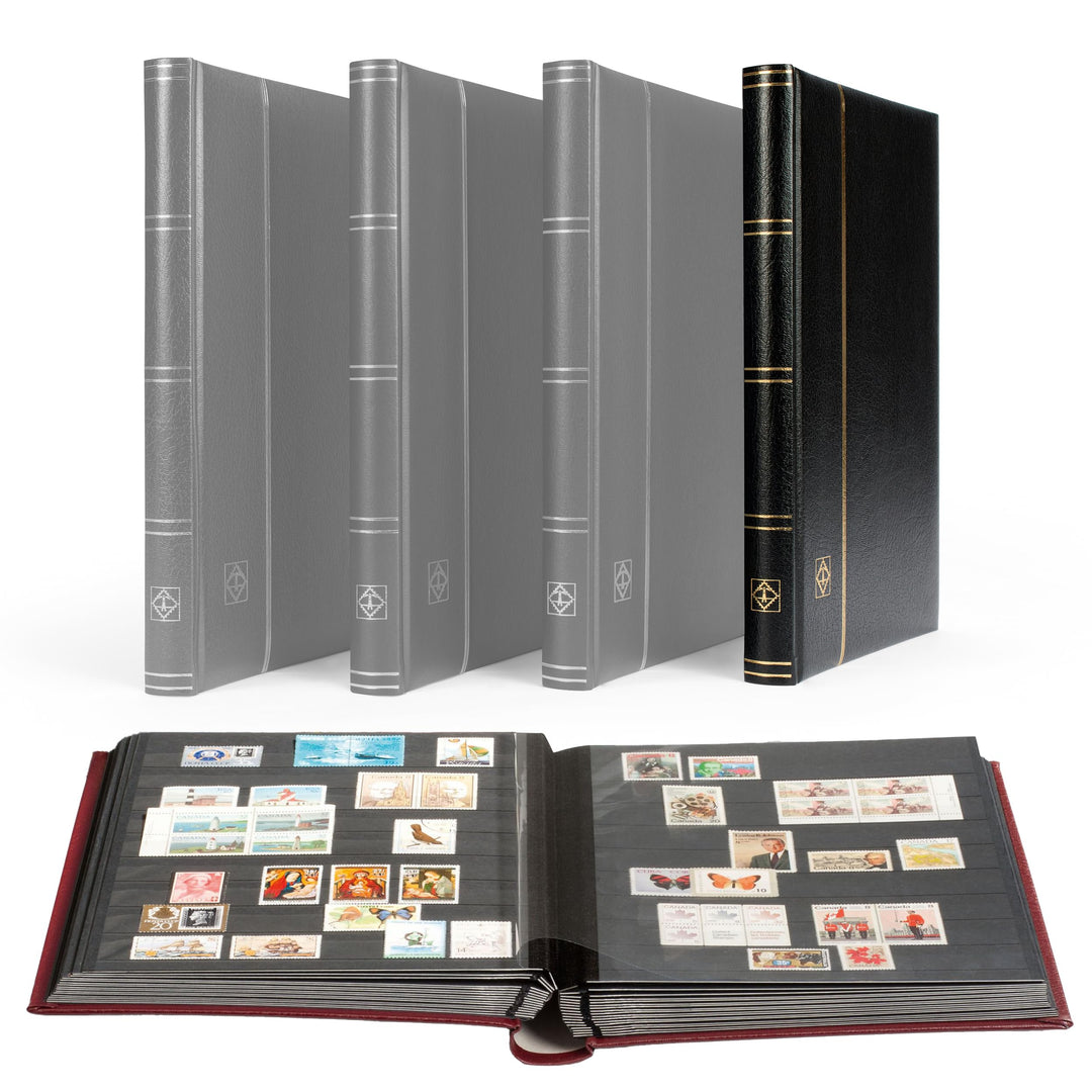 Leuchtturm Briefmarken-Sammel-Album, Einsteckbuch Premium, DIN A4, 32 Schwarze Seiten, wattierter Le
