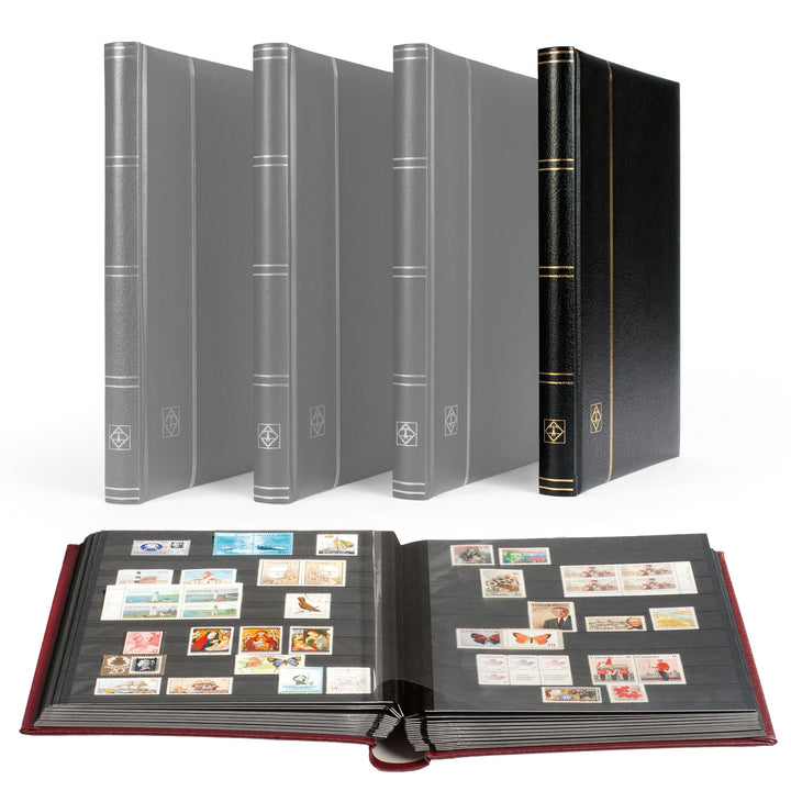 Leuchtturm Briefmarken-Sammel-Album, Einsteckbuch Premium, DIN A4, 32 Schwarze Seiten, wattierter Le