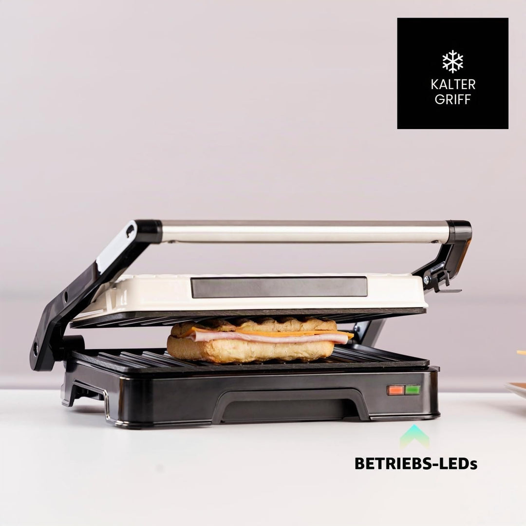 Taurus Mygrill Vintage Cream Elektrogrill, 1000 W, Öffnung 180°, Platten 23 x 14,5 cm, Antihaftbesch