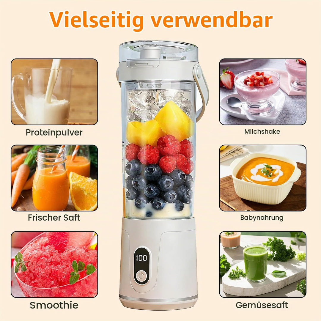 Tragbarer Mixer mit Trinkdeckel, 600ml Smoothie-Maker to Go Persönlicher für Mixer Zuhause Küche Fit