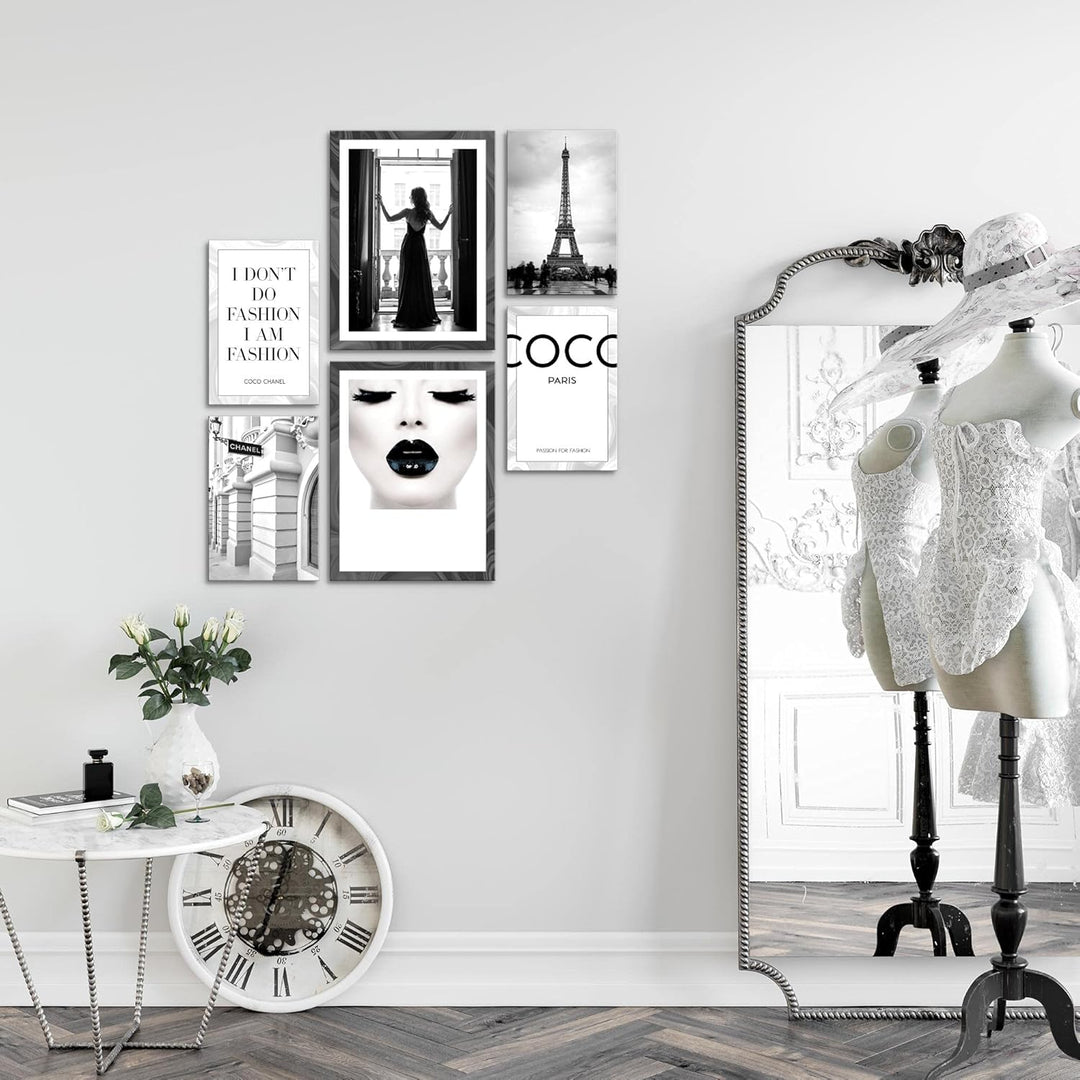 Novart Wandbilder Set Fashion Paris Coco - KEIN EXTRA RAHMEN BENÖTIGT - Modern Deko - Wohnzimmer Mäd