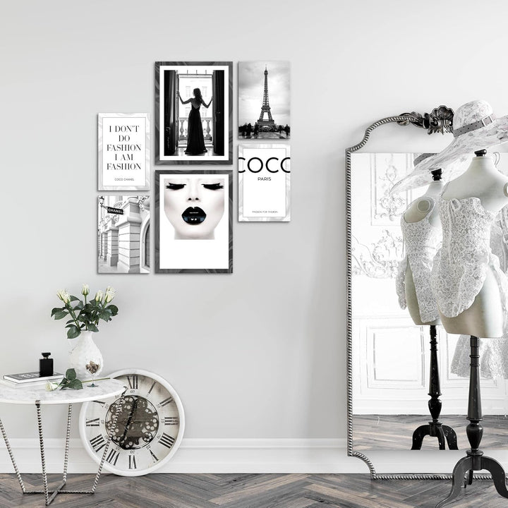 Novart Wandbilder Set Fashion Paris Coco - KEIN EXTRA RAHMEN BENÖTIGT - Modern Deko - Wohnzimmer Mäd