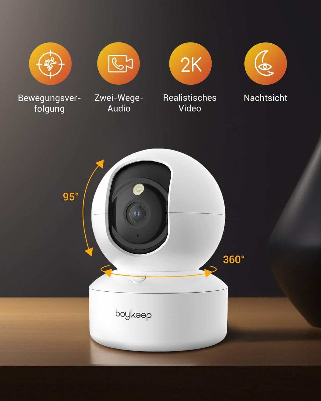 BoyKeep 2.4G/5GHz Überwachungskamera Innen 2K 360° WLAN Überwachungskamera Indoor Hundekamera mit AP