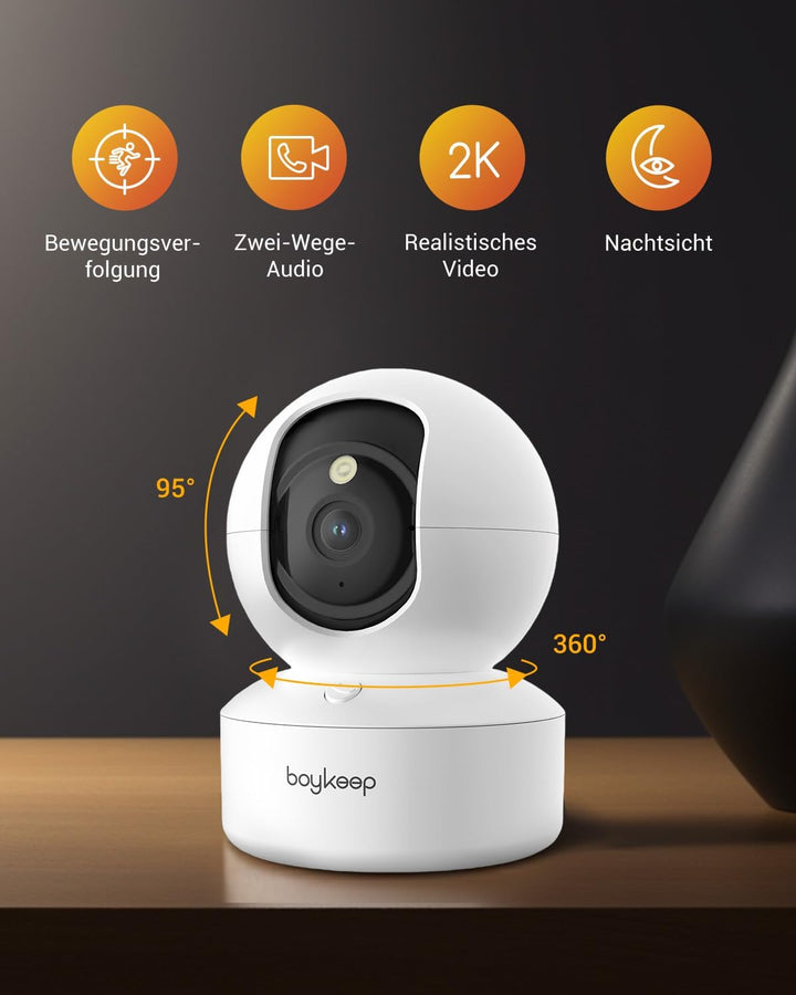 BoyKeep 2.4G/5GHz Überwachungskamera Innen 2K 360° WLAN Überwachungskamera Indoor Hundekamera mit AP