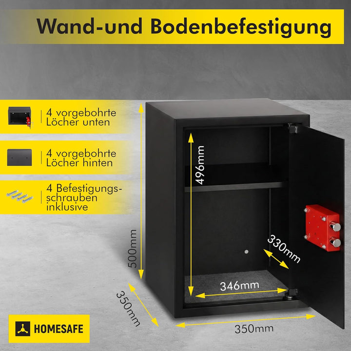 Homesafe HV50K Tresor Safe mit Schlüssel-Schloss, 50x35x35cm (HxWxD), Carbon Satin Schwarz, 50x35x35