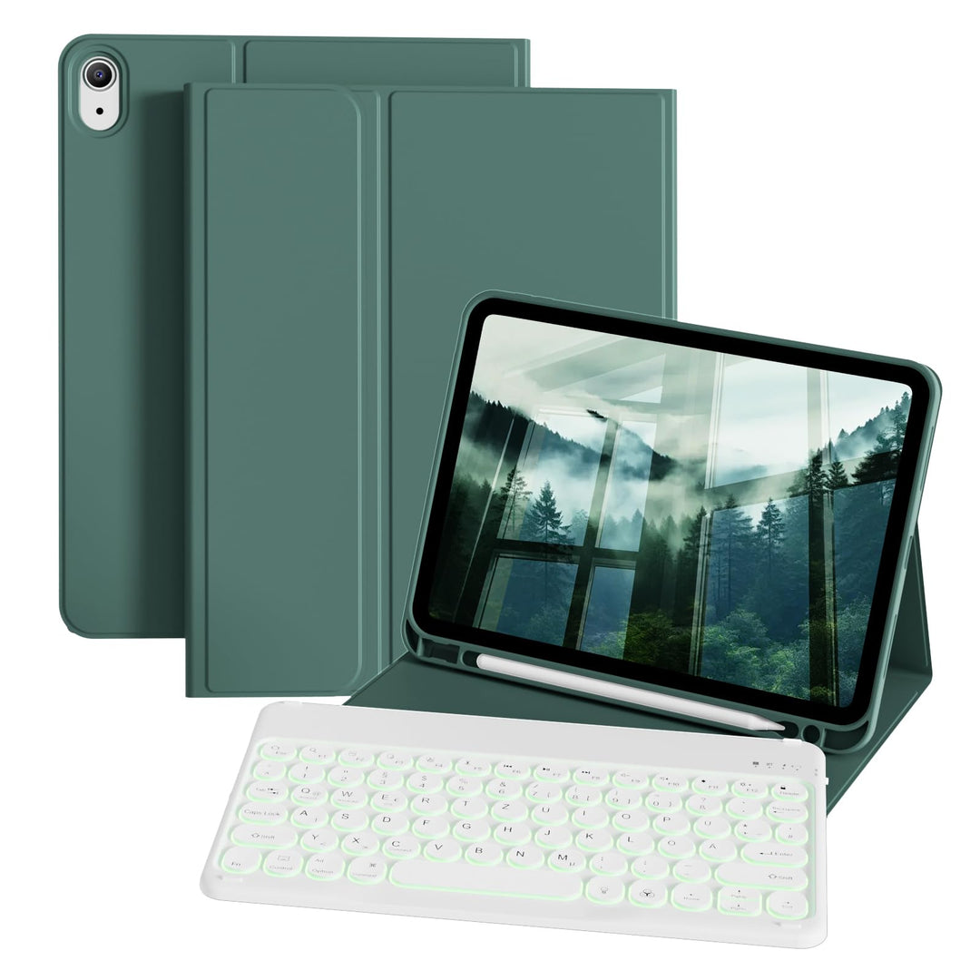 Hülle mit Tastatur für iPad A16 11/10 Generation (2025/2022, 11/10.9 Zoll), 7 Farben Beleuchtete Abn
