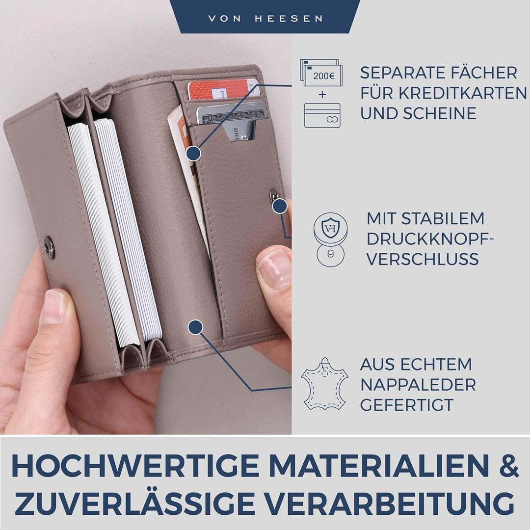 VON HEESEN® Visitenkartenetui Leder mit RFID-Schutz - Platz für 50 Visitenkarten - 6 Fächer - Visite