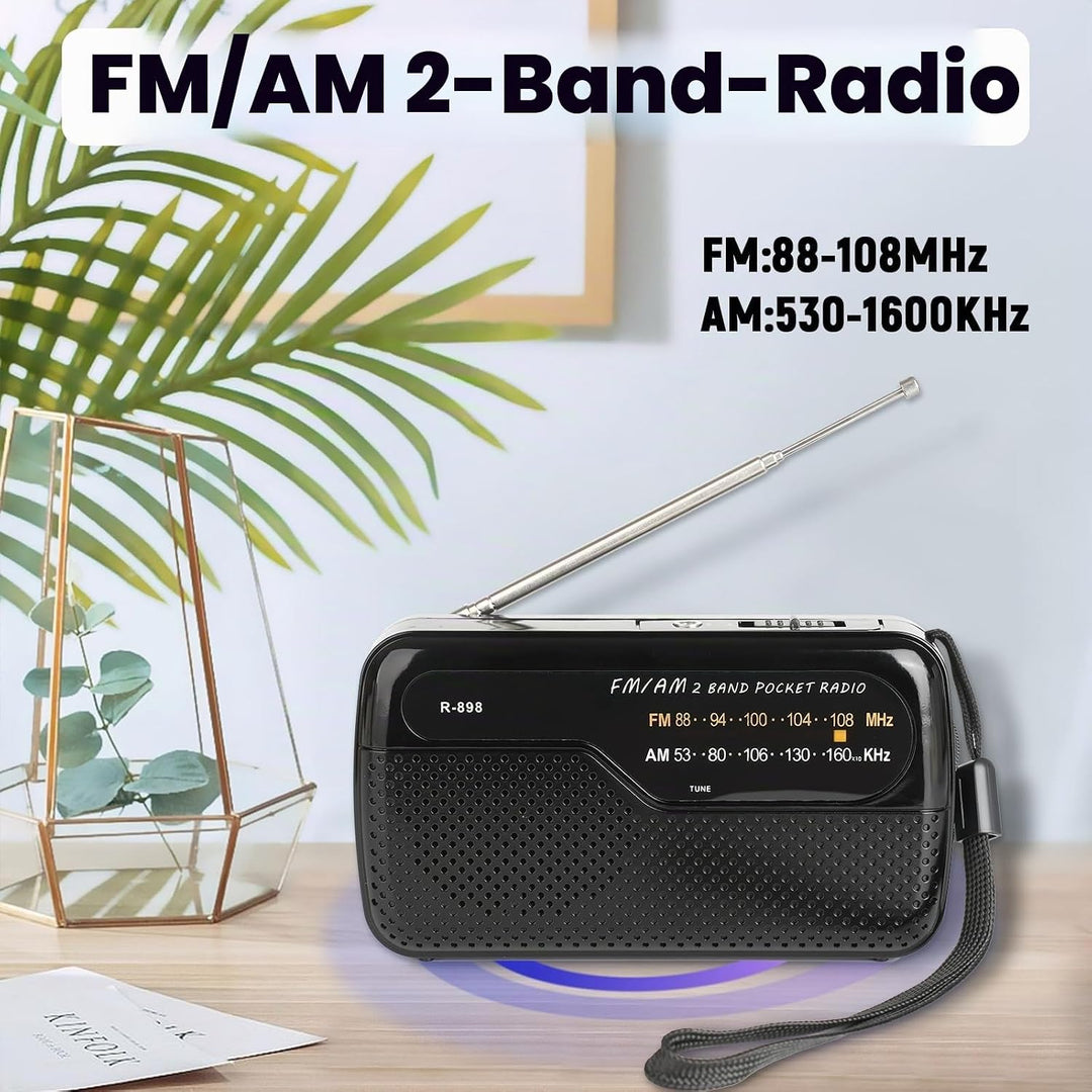 Tragbares Radio, Transistorradios am FM, tragbare Tasche, funktioniert mit 2 AA-Batterien, kleines T