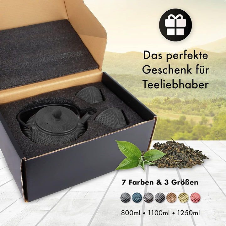 Tealøv TEEKANNE GUSSEISEN SET 800 ML IN GESCHENKBOX | Komplettes Teeservice aus Gusseisen | Gusseise