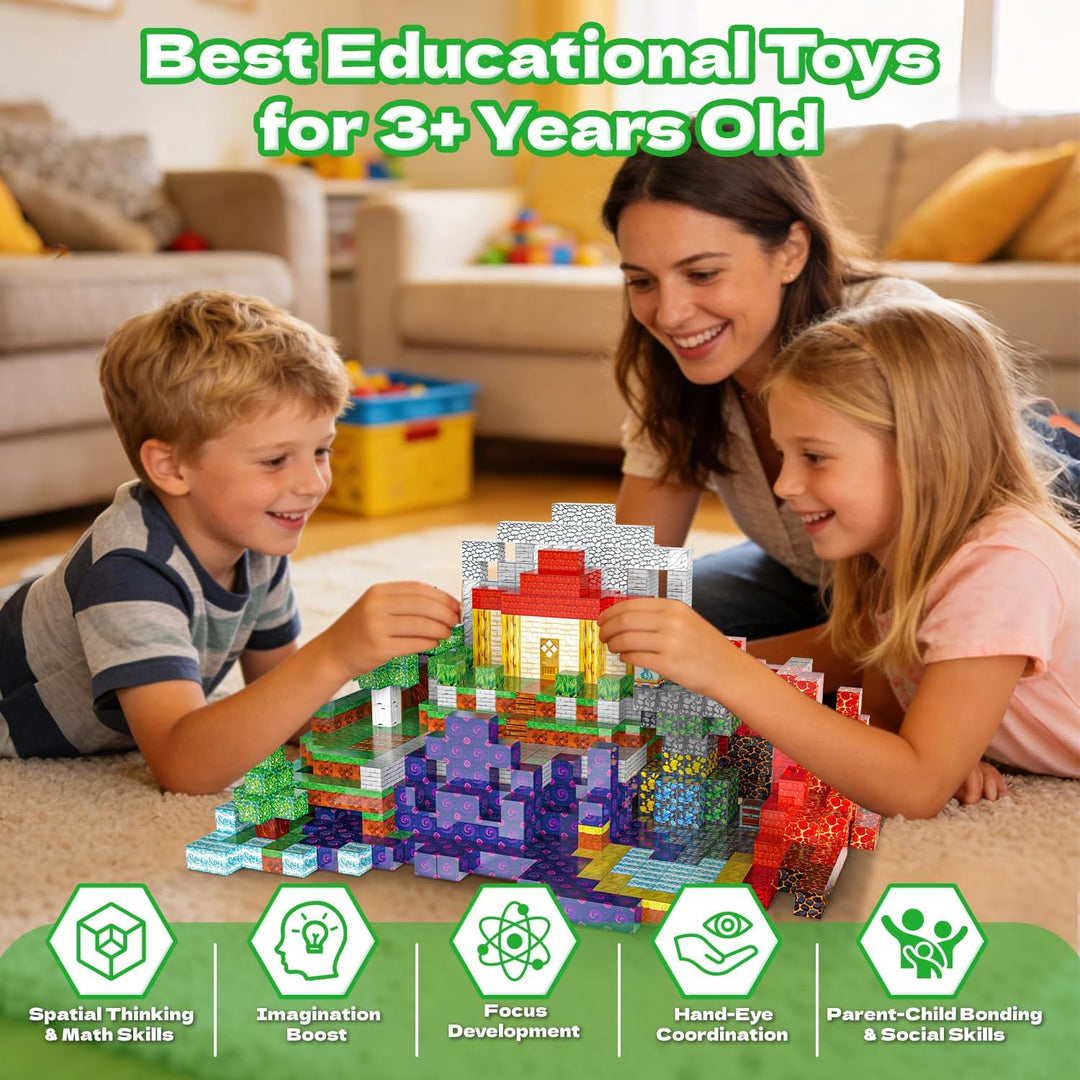 POPERFUN Magnetische Bausteine 600PCS, Magnetbausteine Kinder ab 3-12 Jahren, STEM Lernspielzeug Mag