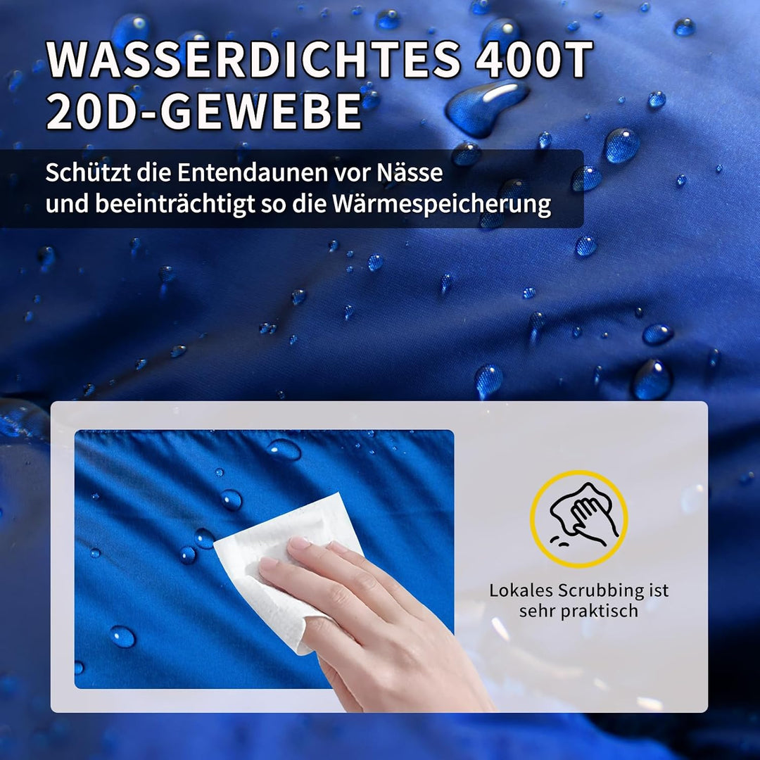 Ultraleichter Daunenschlafsack (680FP) – Kompaktes Packmass – 3 Jahreszeiten Schlafsack für Erwachse