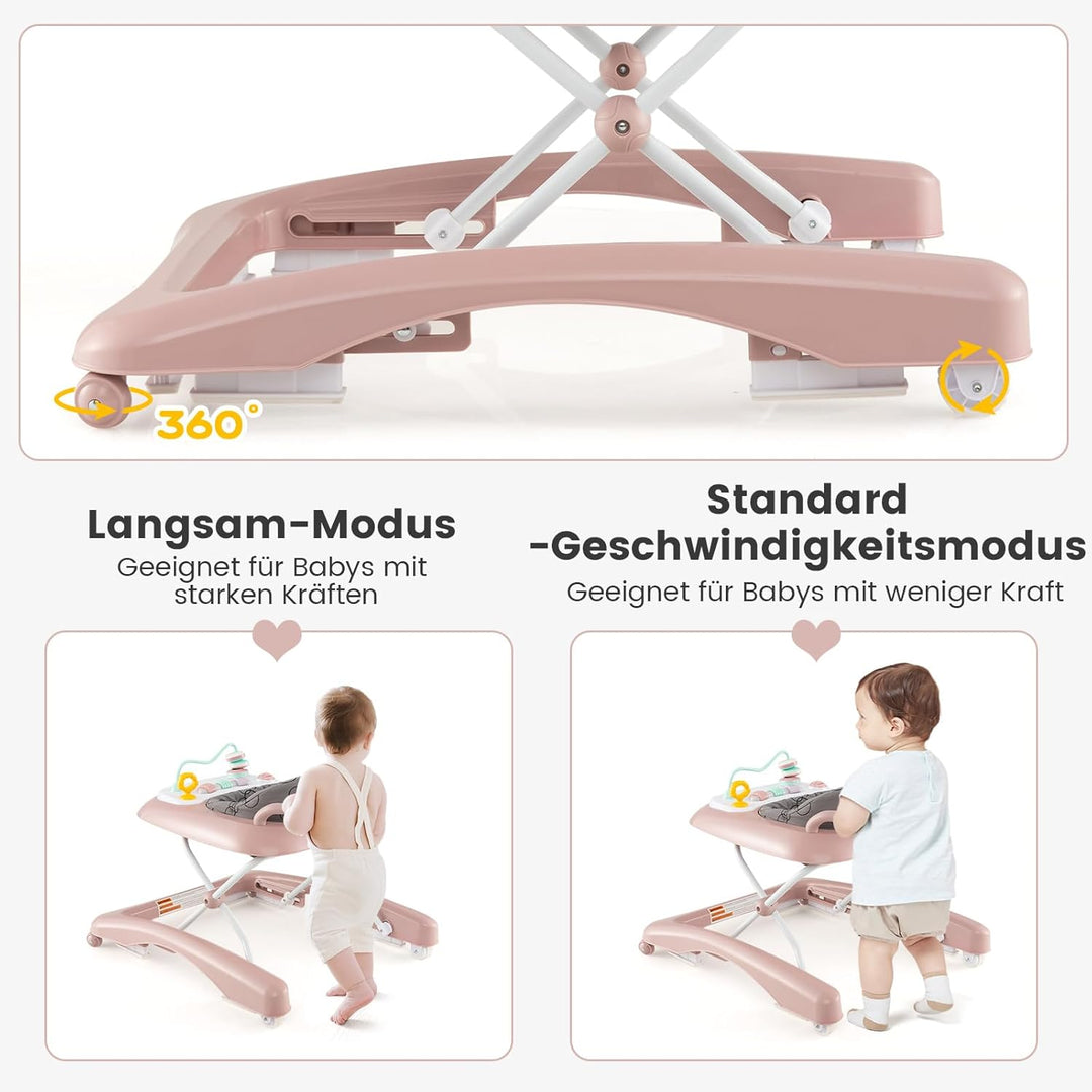 DREAMADE Baby Walker, Klappbare Lauflernhilfe mit 3 Verstellbaren Höhen, Abnehmbarer Spielplatte & S