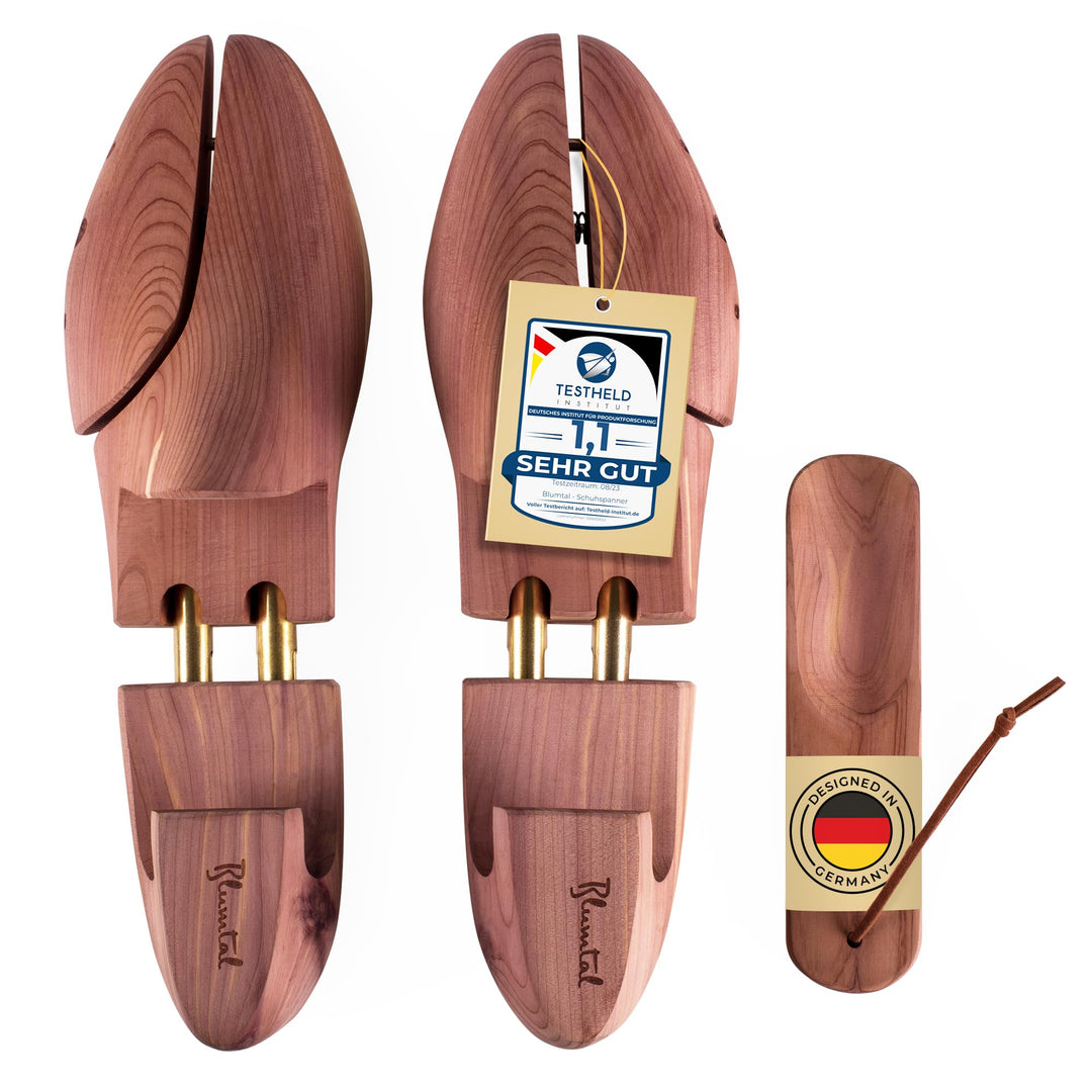 Blumtal Damen und Herren Premium Schuhspanner aus Zedernholz inkl. Schuhlöffel, Schuhdehner mit ergo